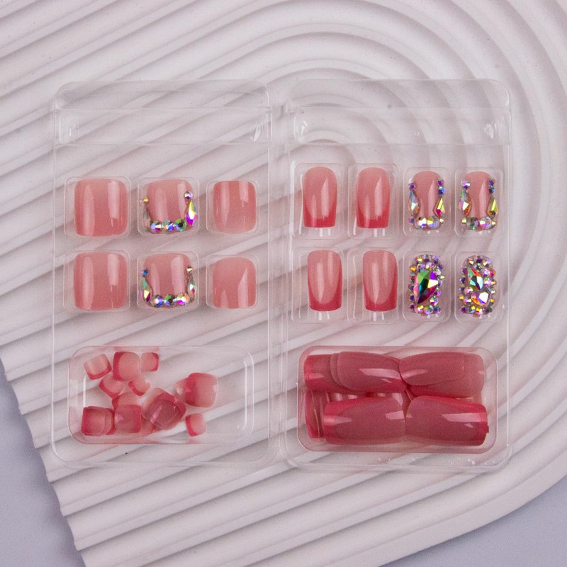 48Pcs Square Press on Nails Short & Press on Toenails