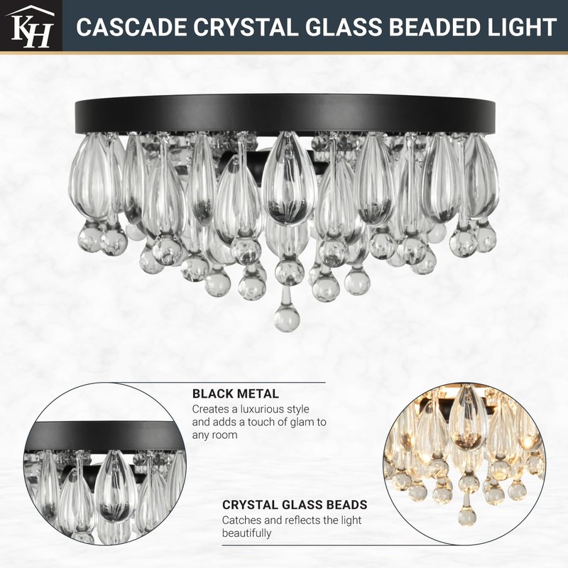 Kenroy Home Cascade Crystal Glass Beaded 3 Light Flush Mount