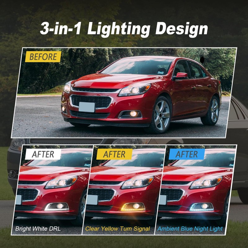 3-Color LED DRL Fog Light Bezel for Chevy Malibu 2013