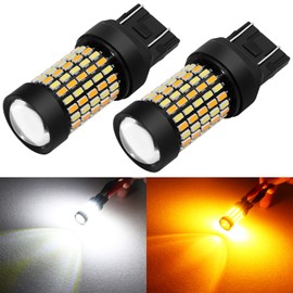 PHINLION Super Bright White Amber Dual Color Switchback 7443 7443na 7444 7444na LED Bulbs with Projector for Car Front Turn Signal Parking Lights