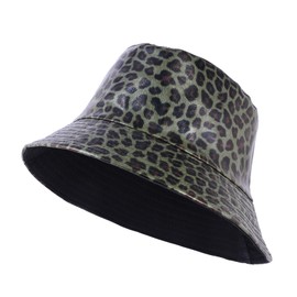 JAZTAKU Leopard Leather Bucket Hat for Women Packable Outdoor Camping Fishing Rain Safari Boonie Cap