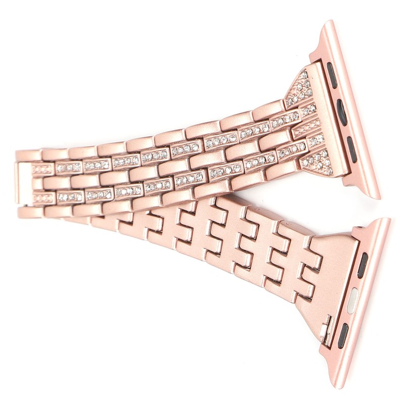 Watch Band Double Rows RhinestonesStudded Replacement Metal Strap for IOS