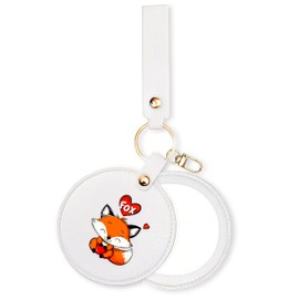 BJDAMAI Small Makeup Mirror Keychain, Compact Mirror for Purse,Leather Small Pocket Mirror, Fox Lovers Themed Gifts Stuff For Girls Teens Kids Women! (Fox)