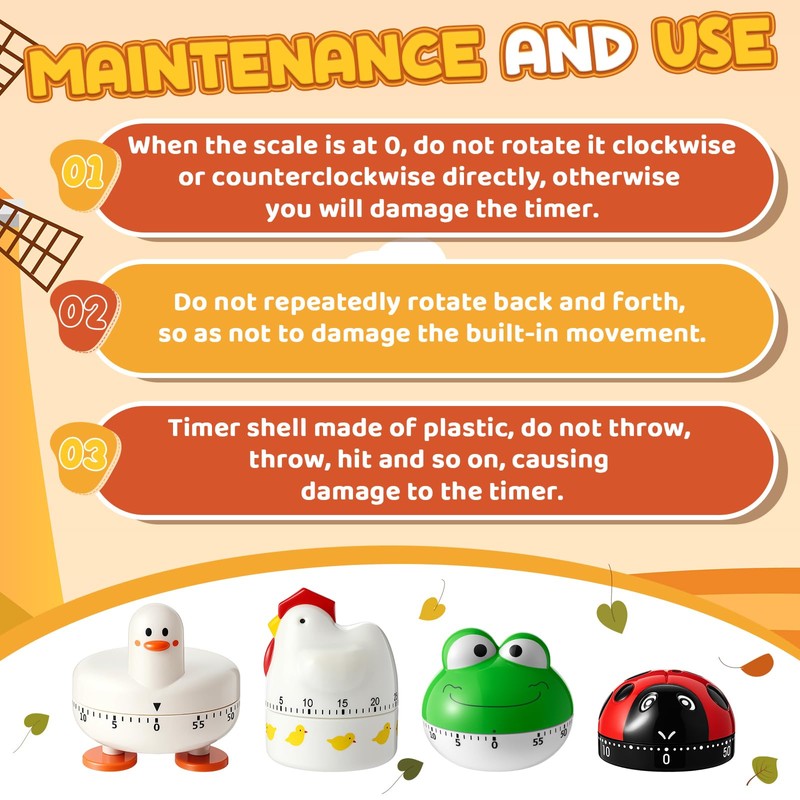 Amylove 4 Pcs Cute Mechanical Kitchen Timer Farm Animals 60