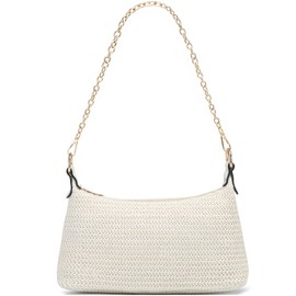 CROJUYI Straw Shoulder Bag for Women Soft Small Woven Shoulder Purse Handbag,Beach Tote Straw Bag for Summer