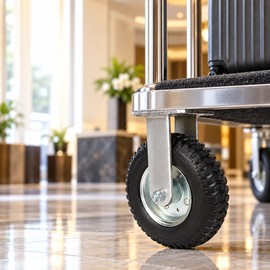 10-Inch Pneumatic Swivel Caster Wheel, Inflatable Rubber Tire with Metal Fork and Top-Plate Mount, Replacement Wheel for Compatible Luggage Carts, Utility Carts and Trolleys