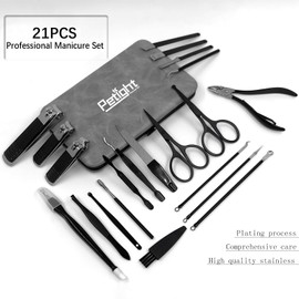 Manicure Set 21 Pcs Professional Pedicure Kit Nail Clippers Set Stainless Steel Care Tools Grooming Kit With Travel Case Cuticle Remover Toe Toenail Cutter Set For Thick Nails Men Women Gift (Black)