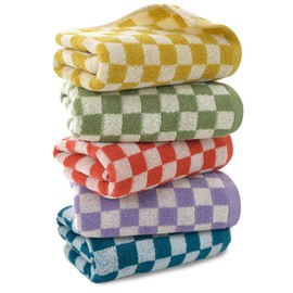 Stylifeo 5Pack Hand Towels for Bathroom Checkered Cotton Face Towels Soft Absorbent for Bathroom Kitchen Spa Gym,29x 13 inch (Colorful B, 13 x 29 inch)
