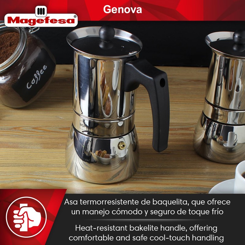 MAGEFESA Genova Stovetop Espresso Maker, 10 Cups/17 oz, 18/10 Stainless