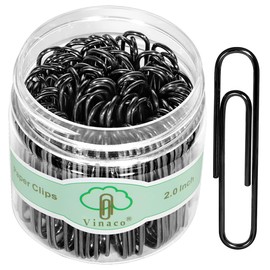 Vinaco Paper Clips Black, 100 Pack Large Paper Clips 2 Inch (50 mm), Durable & Rust Resistant, Jumbo Paperclips. Great for Office, School and Personal Use (Black)