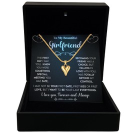 XanXara My Girlfriend Necklace from Boyfriend - To My Girlfriend Gifts for Women, Golden Heart Pendant Necklace Gift For Girlfriend, Girlfriend Birthday Gifts for Her, Anniversary, Valentine's Day, Christmas Gifts for Women (Golden Heart, Beautiful Girlf