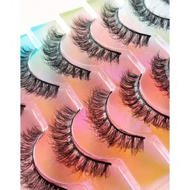 Natural Strip Faux Mink Lashes 10-11mm Short Fluffy Curly Milk Lashes Real 3D Natural Wispy Selfies Lashes 5Pairs Pack