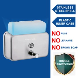 VANNSOO Commercial Wall Mount Stainless Steel Soap Dispenser, Rust-Proof Lining Liquid Hand Sanitizer Dispenser Bathroom 1100 ml / 37 oz. (Horizontal)