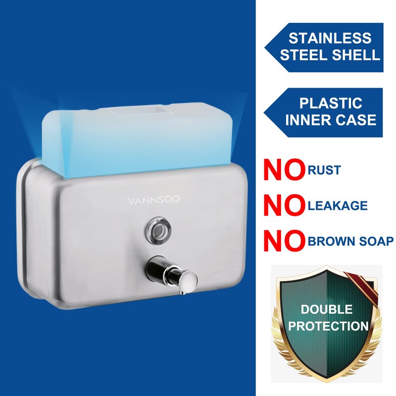 VANNSOO Commercial Wall Mount Stainless Steel Soap Dispenser, Rust-Proof Lining