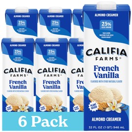 Califia Farms - French Vanilla Almond Milk Coffee Creamer, 32 Oz (Pack of 6), Shelf Stable, Dairy Free, Plant Based, Vegan, Gluten Free, Non GMO, Almond Creamer