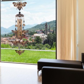 Bees Wind Chimes Xmas Gifts for Mom, Grandma, Woman, Hanging Bee Ornaments, Bronze Bee Wind Bell for Garden, Home, Balconies, Lawn, Yard, Indoor, Decoration, Outside Wind Catcher, Memorial Wind Chimes