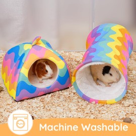 Glittme Guinea Pig Hideout, Soft Guinea Pig Bed and Tunnel, 2 Pack Washable Guinea Pig Tunnel with House Guinea Pig Accessories for Hamster, Rabbit, Bunny, Small Animal