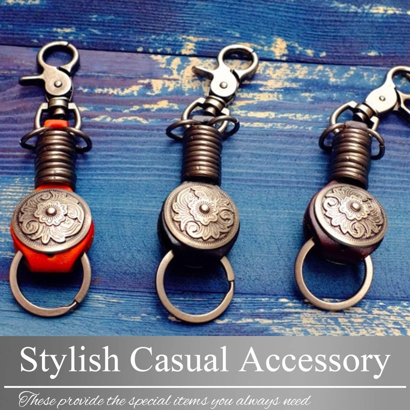 BUZZxSELECTION AC101 Men's Keychain, Stylish, Key Ring, Cowhide Leather, Retro
