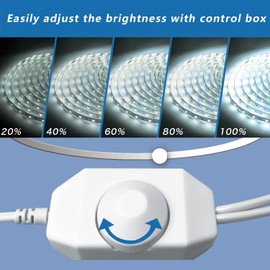 phopollo White LED Strip Lights, 100ft (2 Rolls of 50ft) Dimmable 6500k Daylight White Led Light Strip, 1800 LEDs Flexible Led Lights for Bedroom, Mirror, Kitchen Decoration