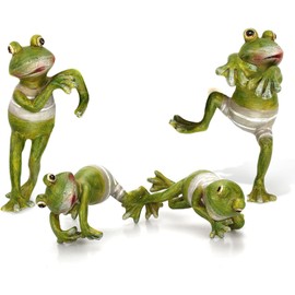 Romeeton 4Pcs Garden Frogs Statues, Planter Pot Hanger Decorations,Frog Flower Pot and Vase Hugger Creative 3D Craft Frog Figurines Climbing Decoration Animal Ornaments for Office Desk Home Garden Pot
