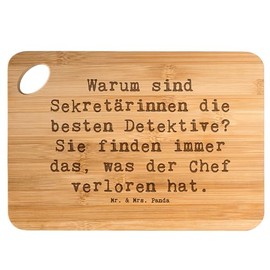 Mr. & Mrs. Panda Bambus - Schneidebrett Spruch Warum sind Sekretärinnen die besten Detektive? Sie Finden Immer das, was der Chef verloren hat. -
