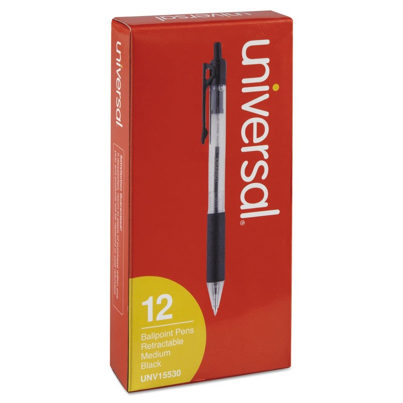 Universal 15530 Economy Retractable Ballpoint Pen, Black Ink, Clear, 1mm,