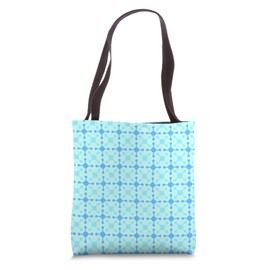 Blue Squares Grid Crosses Dot Molecule Scandinavian Pattern Tote Bag