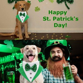 St.Patrick's Day Dog Tuxedo Bandanas Costume Pet Green Irish Outfits Adjustable Saint Patrick's Day Dog Scarf Bow Tie Collar for Large Dogs Cats Cosplay Party Dress Doggie Bibs (Green, Large)