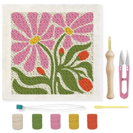 BEUNITONE Flower Beginners Punch Needle kit Handcraft Embroidery Starter Kits for Adults Flowers and Plants Punch Stitching Kit with Instruction Square Punch Needle Frame for Wall Decor 9.4'' x 9.4''