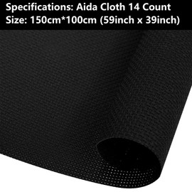 Aida Cloth 14 Count Cross Stitch Fabric 1.5m x 1m for Craft Embroidery 14CT White 59inch x 39inch (Black)