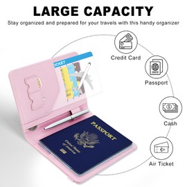 ACdream RFID Blocking Passport Holder Travel Wallet - Premium PU Leather Cover Passport Book with Card Holder, Pen Slot, Keep Organization, and Travel Essentials for Women and Men, *A- Bright Pink,
