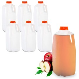 64 Oz. Empty HDPE Plastic Juice / Milk Bottles with Tamper Evident Caps by AM Bottle Supply- Set of 6 Bottles and 6 Caps
