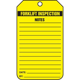 Accuform TRS336PTP Forklift Status Tag, Legend "FORKLIFT INSPECTION RECORD (CHECKLIST)/FORKLIFT INSPECTION NOTES", 5.75" Length x 3.25" Width x 0.015" Thickness, RP-Plastic, Black on Yellow (Pack of 25)