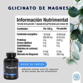 Glicinato Magnesio Momosie Cápsulas 500 Alta Absorción Biodisponibilidad Bienestar Relajación Descanso Balance Diario Suplemento Hombre Mujer