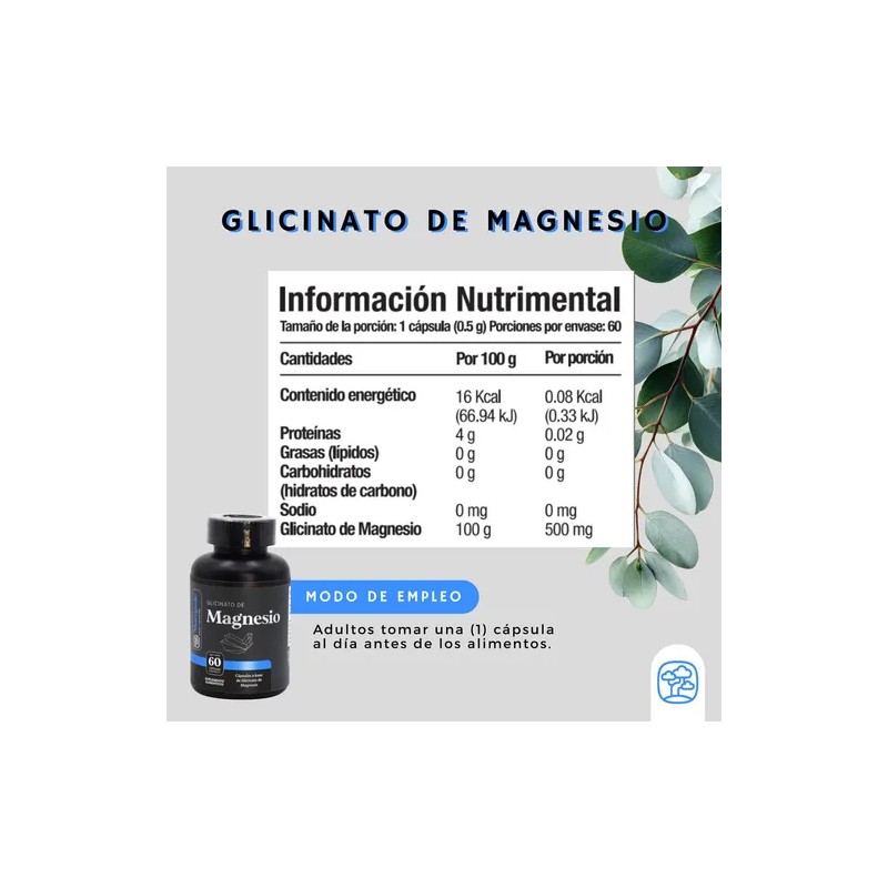 Glicinato Magnesio Momosie Cápsulas 500 Alta Absorción Biodisponibilidad Bienestar Relajación
