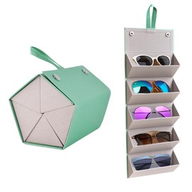 Kenpal Sunglasses Storage Organizer Holder Foldable Travel Case with 5 Slot Compartments for Multiple Glasses (Vintage Green)
