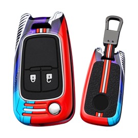 HIBEYO Folding 2 Button Key Fob Cover Compatible with Buick Encore Fit for Chevy Camaro Equinox Impala Sonic Trax GMC Terrain Accessories Metal Painted Key Shell with Keychains-2 Button Red