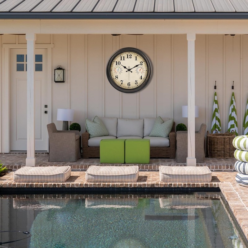 Alarllok 16 Inch Large Outdoor Clock with Thermometer and Hygrometer