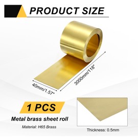 sourcing map Brass Sheet Roll, 0.5 x 40 x 3000mm(TxWxL) Metal Flashing Brass Foil Roll for Crafting, Electrical DIY Projects Repairs, Gold