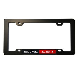 ERPART Black License Plate Tag Frame with 5.7 L LS1 RED Black Real Aluminum Engine Hood Emblem Badge Nameplate Compatible with Pontiac Trans Am Firebird Chevy Corvette C5 ZR1 Camaro Holden HSV Opel