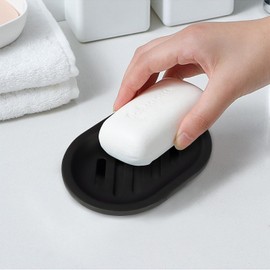Timotech Juego de 4 Jaboneras para Baño, Soporte de Jabón para Regadera con Bandeja de Goteo, Jabonera de Plástico con Drenaje para Fregadero de Cocina (4 Piezas, Negro)