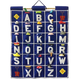 Pockets of Learning ABC Felt Wall Hanging Chart - Early Education Alphabet Fabric Wall Décor for Children's Room | Engaging Educational Learning Art for Kids with Fabric Objects in Pocket (Blue)