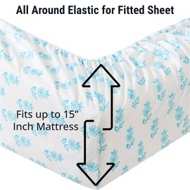 HLC.ME Turquoise Aqua Blue Floral Bed Sheets - 4 Piece Bed Sheet Set - Wrinkle Resistant & Ultra Soft - Fits Mattresses up to 15 Inches Deep - Queen