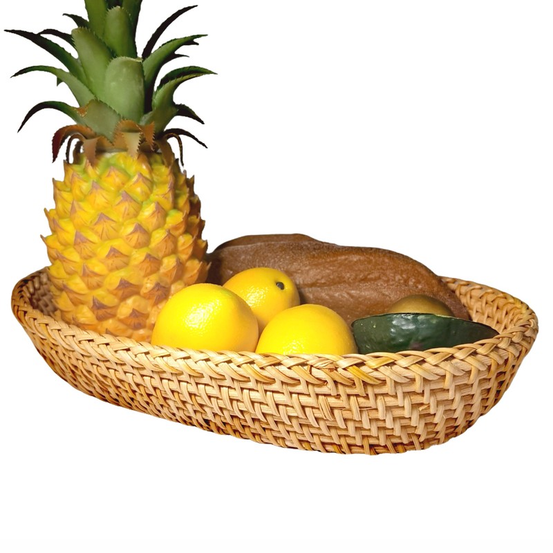 i-lan Large Size Handmand Oval Bread Serving Basket, Natural Rattan