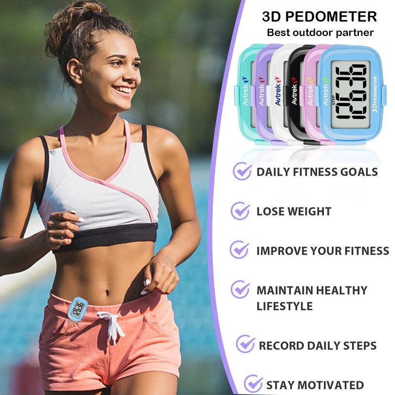 AVTREK 3D Pedometer Clip On-Step Counter for Walking-No App No