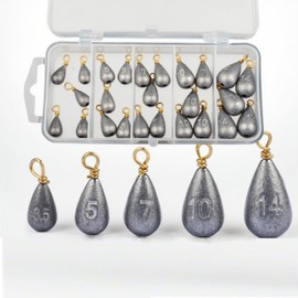 25Pcs Fishing Weights, Mixed 5 Sizes Deep Sea Fishing Weights 3.5g 5g 7g 10g 14g Iron Fishing Sinkers Tackle Kit with Swivel for River Saltwater Freshwater