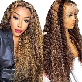 Lakaisa Human Hair Wig Glueless Wig Wear and Go Wig Women's Real Hair 13 x 1 Lace Wig P427 Highlight Blonde Wig Curly Wig Pre Plucked Natural Hairline with Baby Hair No Smell 24 Inches (61 cm)