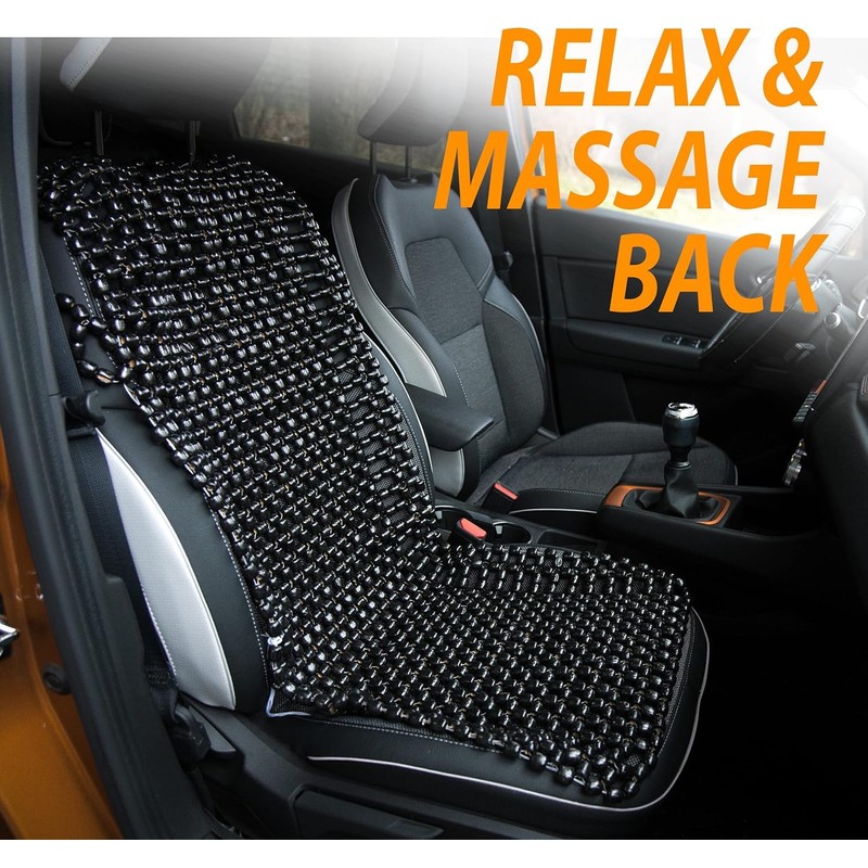 ZONETECH Black Wooden Beaded Comfort Seat Cover - Premium Quality
