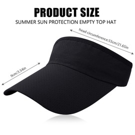 Visors for Women, Summer Peaked Cap Sports, Unisex Sun Visor Cap with Wide Brim, Sun Hat, Anti-UV Visor, Adjustable Headband, Golf Hat, Cycling, Running, Leisure, Outdoor, black