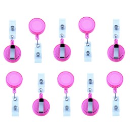 10 Pack Foretra Retractable Reel Badge ID Holder Badge Reel Clip On Card Holder Translucent (Pink)